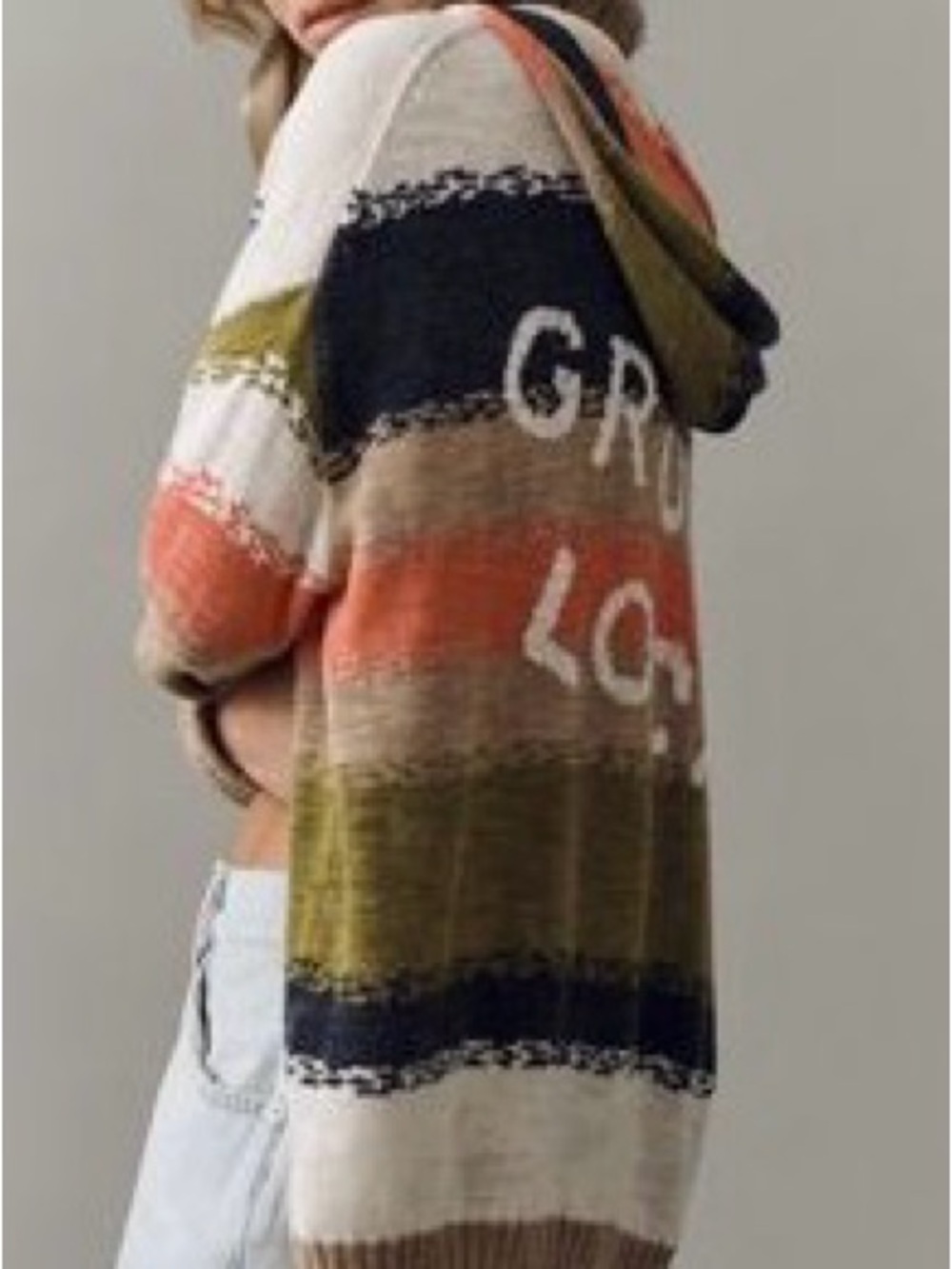 Anthropologie Striped Hooded Knit Sweater in Olive, Coral, Navy